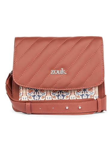 ZOUK Agra Floral Abstract Printed Vegan Leather Black Flap Closure Beyond Basic Sling Bag For Women's Girls