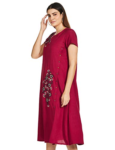 global desi Women's Rayon A-Line Midi Dress (AW19GS102DRRLMAROONS_Maroon_S)