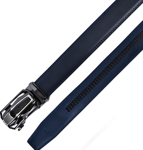 WildHorn Men's Genuine Leather Belt for Men| Premium Auto-Lock Buckle | Adjustable up to 48” | Formal & Casual Wear | Micro-Adjust Fit | Stylish Gift Box Included (MIDNIGHT NAVY)