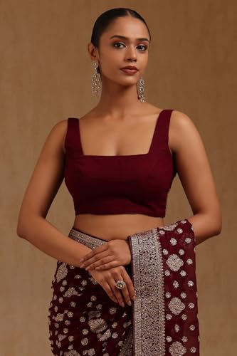 Soch Womens Wine Georgette Embroidered Saree With Stone Work