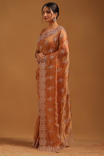 Soch Womens Peach Tissue Ethnic Motifs Saree With Stone Work