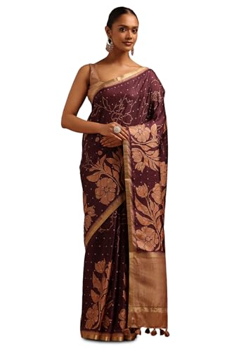 Soch Womens Purple Tussar Floral Saree