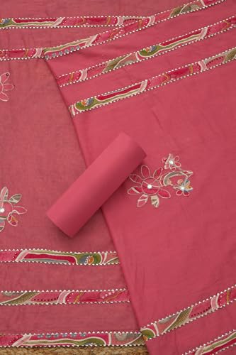 Soch Womens Pink Cotton Abstract Print Unstitch Dress Material With Lace