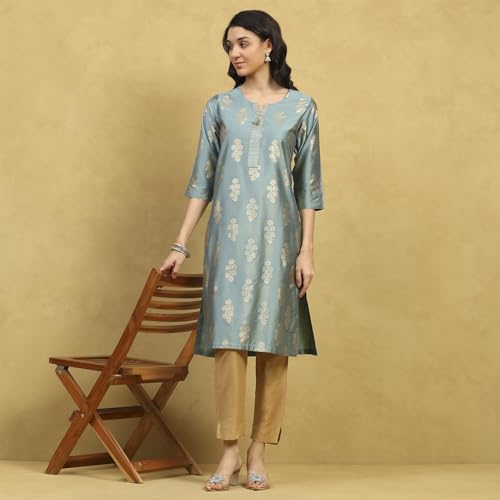Rangriti Women Green Viscose Blend Printed Straight Kurta_38