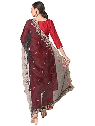 DUPATTA BAZAAR Women's Black Embroidered Glass Tissue Dupatta with Cutwork