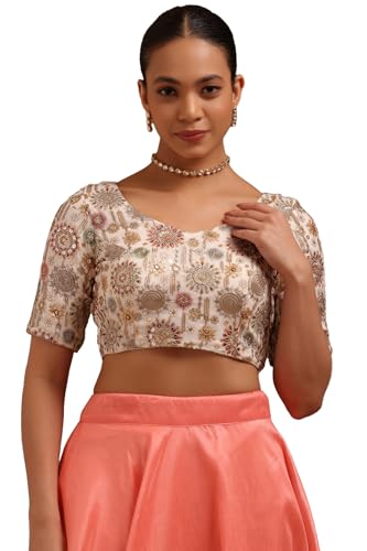 Soch Womens Cream Georgette Embroidered Padded Blouse with Sequins