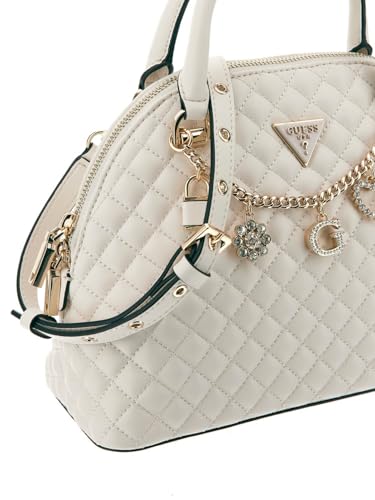 GUESS Off White Quilted Everlee Dome Satchel Bag