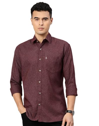 Majestic Man Woolen Cotton Blend Solid Winter Shirt – Full Sleeve, Premium Warm Fabric (Wine, XX-Large)