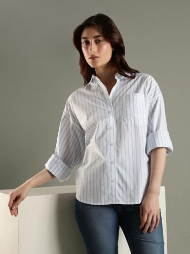 Tommy Hilfiger Striped Relaxed Fit Cotton Shirt Light-Blue