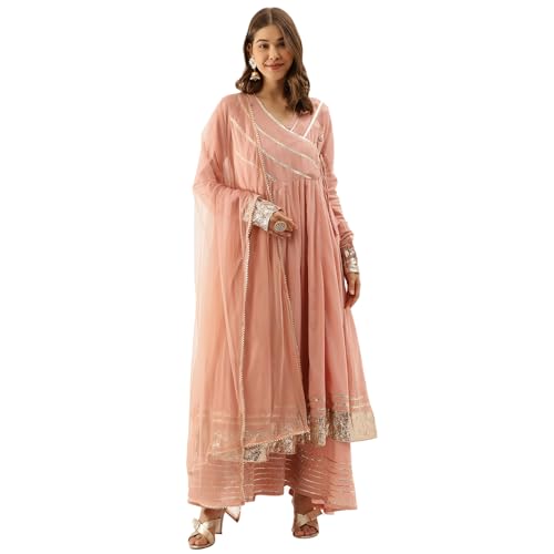 Divena Peach Solid Cotton gota Work Kurta set with Dupatta