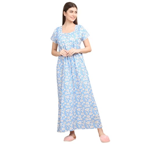 Sweet Dreams Women's Cotton Maxi Casual Night Dress (OCW-3792 Sky Blue 2XL)