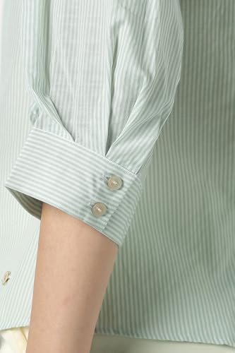 Van Heusen Women Green Stripe 3/4th Sleeves Formal Shirt
