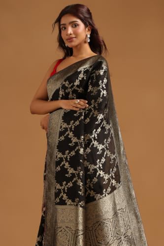 Soch Womens Black Crepe Botanical Zari Woven Saree