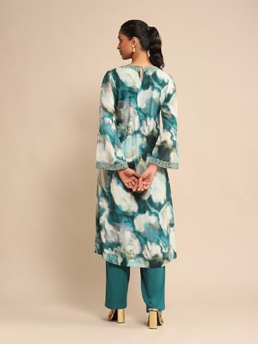 Ritu Kumar Teal Embroidered Kurta With Pant And Dupatta