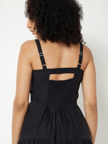 Max Women Embroidered Tiered Midi Dress (Black_S)