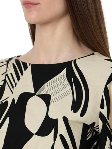 VERO MODA Women Abstract Print Black Cotton Above Knee Length Fit and Flare  Dress