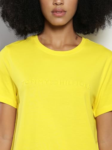 Tommy Hilfiger Women's Solid Regular Fit T-Shirt (S24HWKT249_Yellow