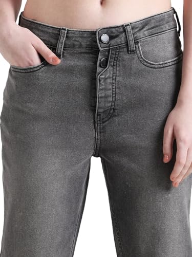 ONLY Women Solid Cotton Straight Fit Mid Rise Black Jeans