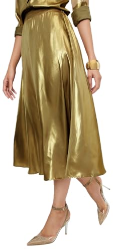 Women Shimmer A-line Skirt, Gold, XL