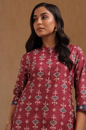 Soch Womens Onion Pink Rayon Bandhani Print Kurta