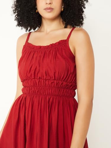 Max Women Solid A-line Midi Dress (Red_XL)