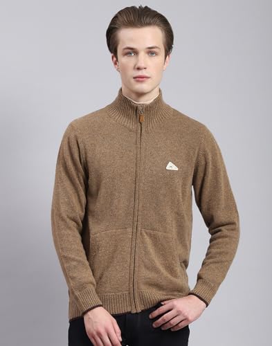 Monte Carlo Mens Woolen Blend Solid Sweater (1230124Zp-1653-46, Mid Browm, 3XL)