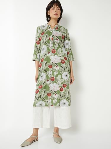 Max Women Floral Print Straight Kurta (Green_L)