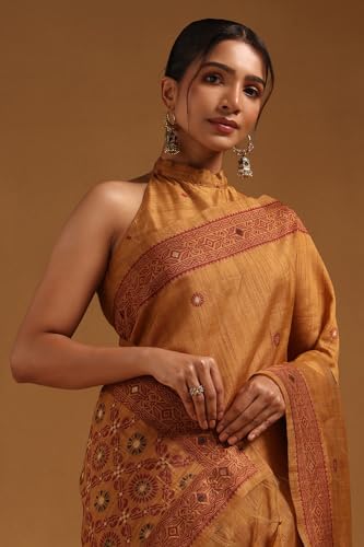 Soch Womens Rust Chanderi Woven Design Saree