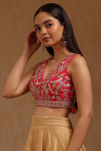 Soch Womens Fuchsia Crepe Embroidered Padded Blouse with Cutdana
