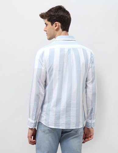 U.S.Polo Association Men's Vertical Striped Regular Fit Shirt (USSHT3377_Teal_42)