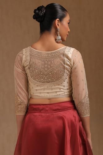 Soch Women's Tussar Embroidered Three Quarter Sleeves Regular Fit Blouse (BLFSJQD00739_Cream 40)