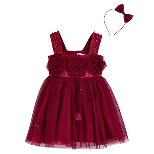 Hopscotch Girls Red Sleeveless Floral Applique Beaded Dress for Age (5-6 Years)