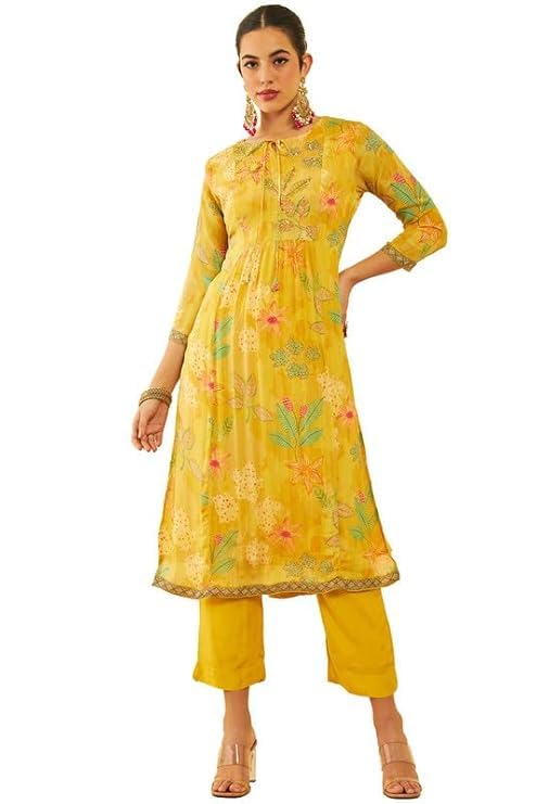 Soch Women's Crepe Suit Set (EWS4CD20484A_Mustard