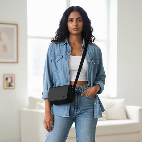 DailyObjects Black Sol Box Sling Crossbody Bag for Women, Girls | Durable Vegan Leather | Stylish Ladies Wallet Purse|Shoulder Handbag | Magnetic Flap Closure & Adjustable Wide Strap