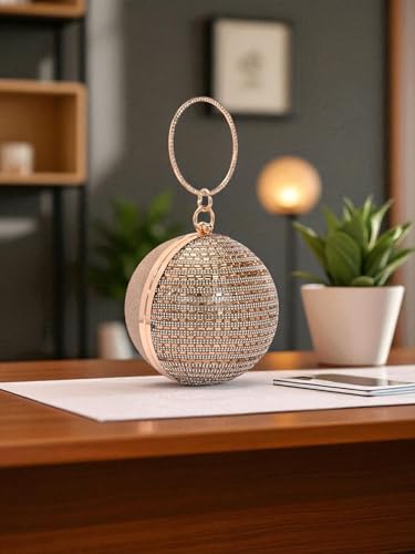 TOOBA Handicraft Women's Embellished Beads & Stones Ball Shaped Clutch Bag| Evening Bag, Bridal Purse & Party Handbag | Wedding & Special Occasion Clutch