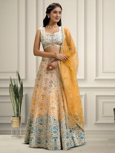 Zeel Clothing Women's Zari and Digital Print Work Art Silk Lehenga Choli with Dupatta (5073-Multi-Womens-Lehenga-Choli-New; Free Size)