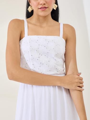 Latin Quarters Women's White Solid Strappy Square Neck Casual Fit & Flared Dress_XS