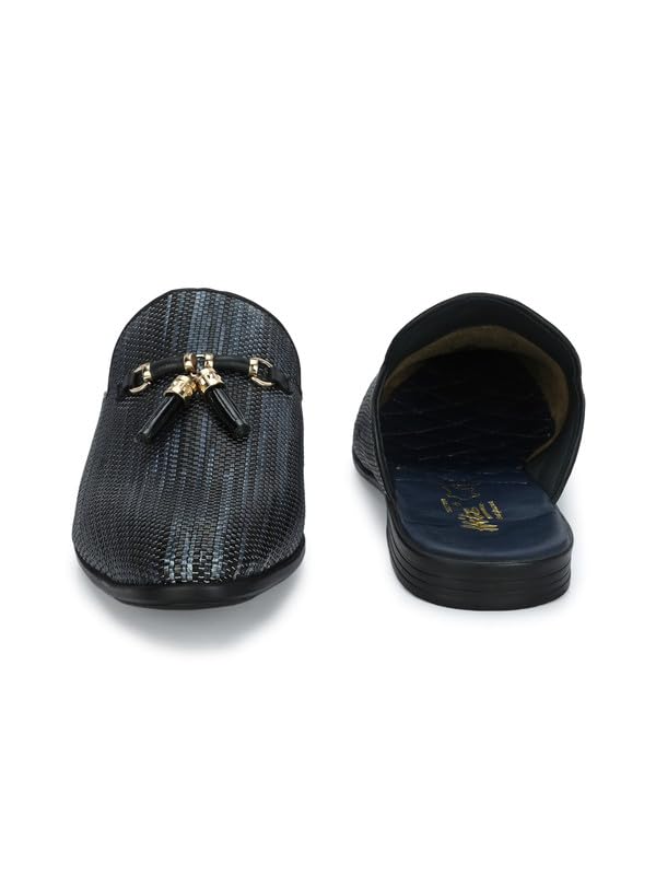 HITZ Men's Black Leather Half Shoes Ethnic Wear Mule Shoes - UK 7