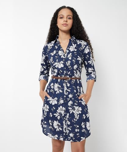 Max Women's Cotton Modern Below The Knee Dress (DUMO4D_Navy