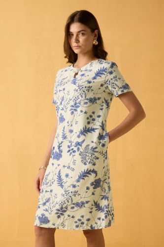 Women White Print Knee Length Casual Dress