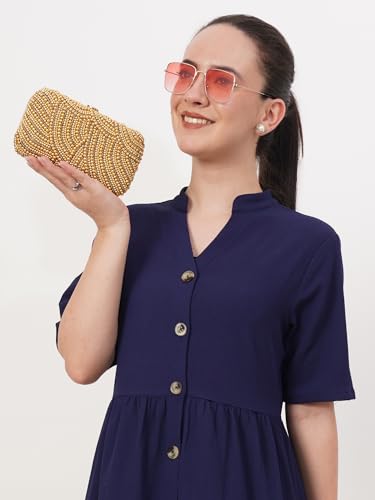 FABBHUE Women's Velvet Gold Hand Embroidery Box Clutch