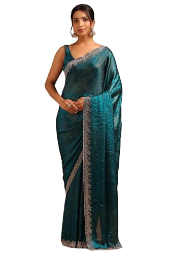 Soch Womens Blue Organza Saree With Stone Work