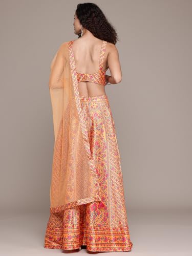 Aarke Ritu Kumar Yellow Fern Square Neck Blouse With Lehanga And Dupatta