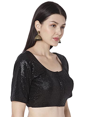SALWAR STUDIO S Women's Black Georgette Sequence Self Design Readymade Saree Blouse-SSB3782-BLCK