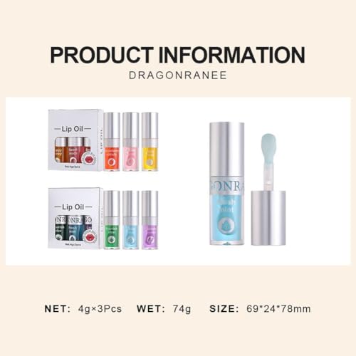 My Colors 3 Pcs Moisturizing Lip Oil Set, Hydrating Lip Glow Oil Moisturizing Lip Oil Gloss Transparent No Sticky Lip Gloss Lip Balm Lip Care for Women Girls - A, 4g