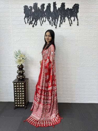 Real Mirror Work Semi Gajji Silk Saree