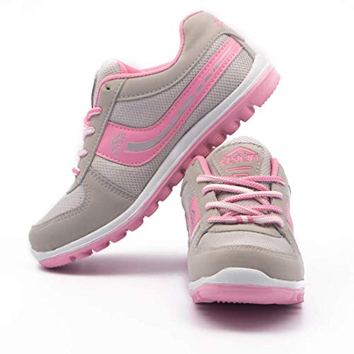 ASIAN Women's Cute Sports Running Shoes,Walking, Gym Casual Sneaker Lace-Up Shoes for Girl's Light Grey and Pink