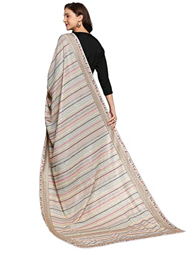 DUPATTA BAZAAR Women's Grey Striped Sequence & Pastel Embroidery Dupatta