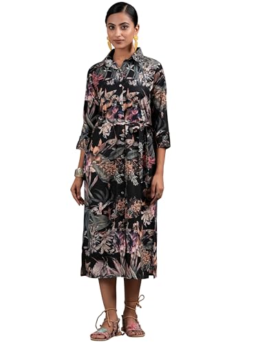 Libas Womens Printed Crepe Shirt Dress for Women Black