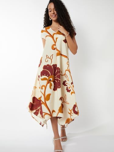 Max Women's Polyester A-Line Below The Knee Dress (EH59008B_Off White